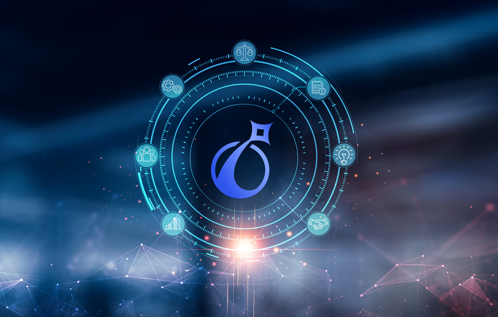 Abstract digital illustration representing regulatory compliance, governance, and financial oversight in the digital asset industry.