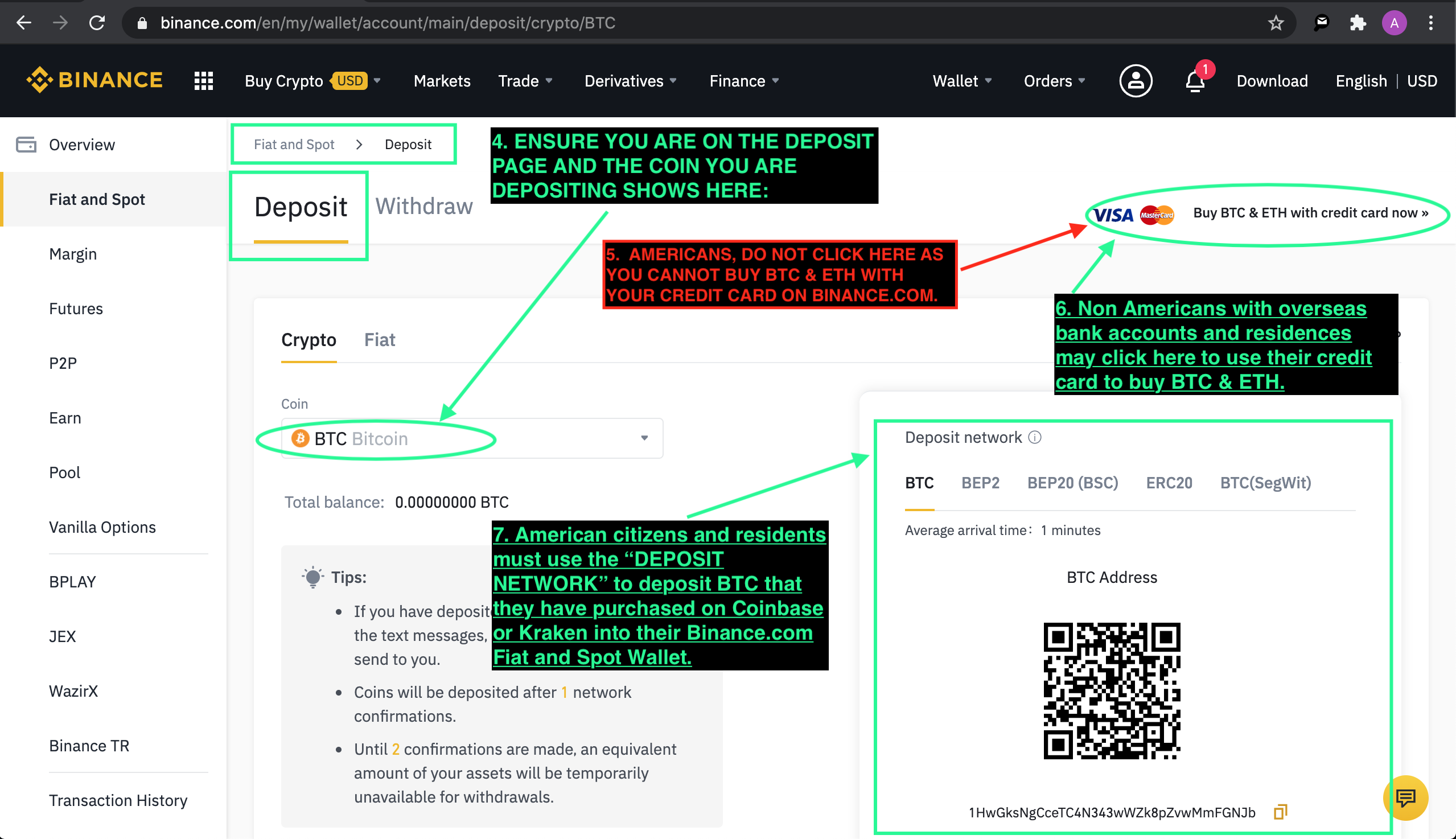 Binance Fiat and Spot wallet overview.