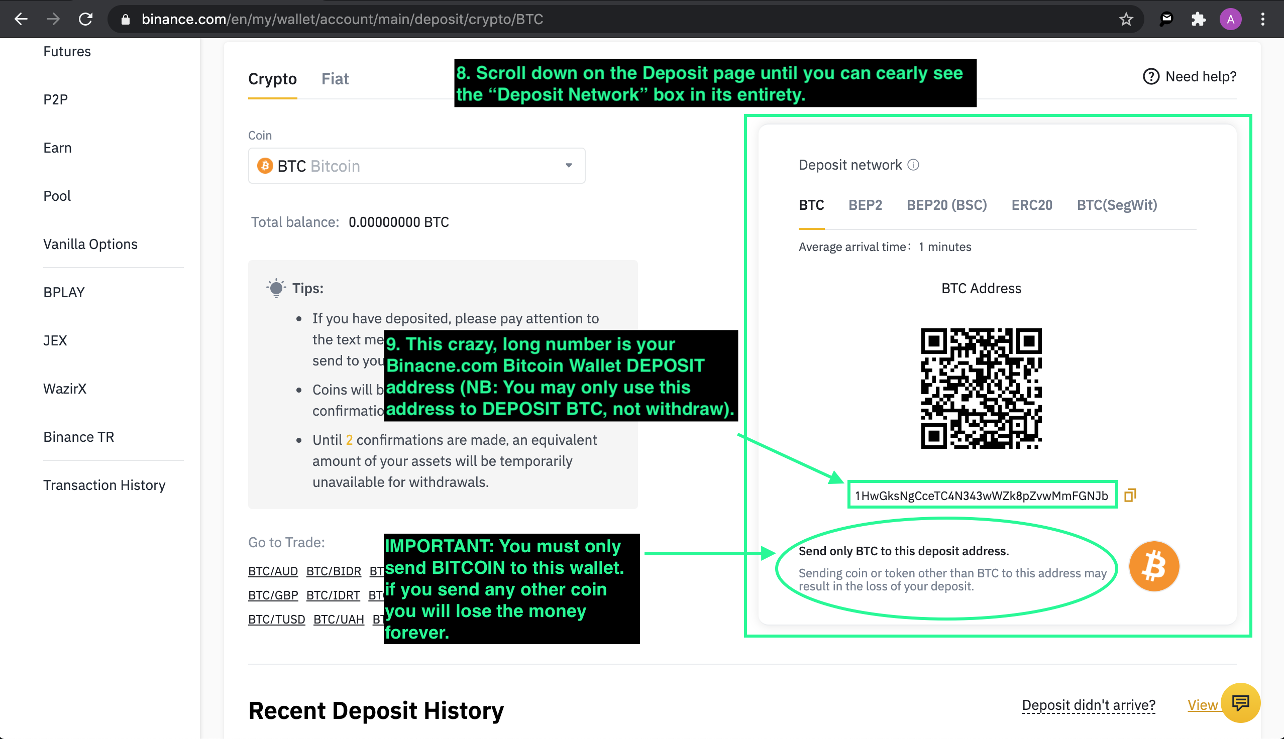 Binance Deposit button.