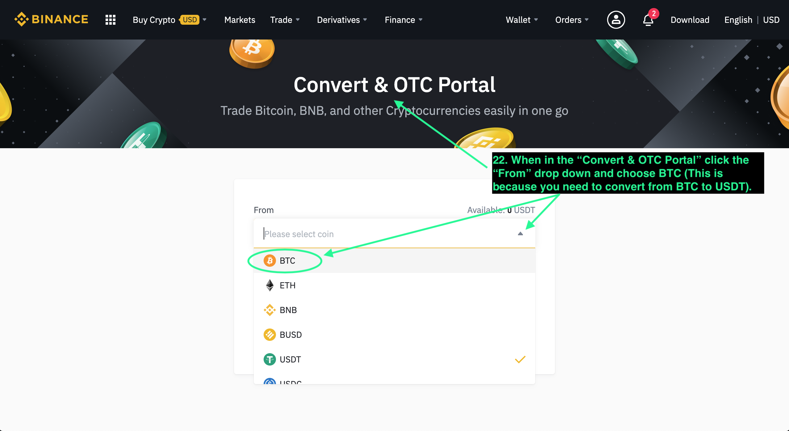 Binance Convert from BTC.