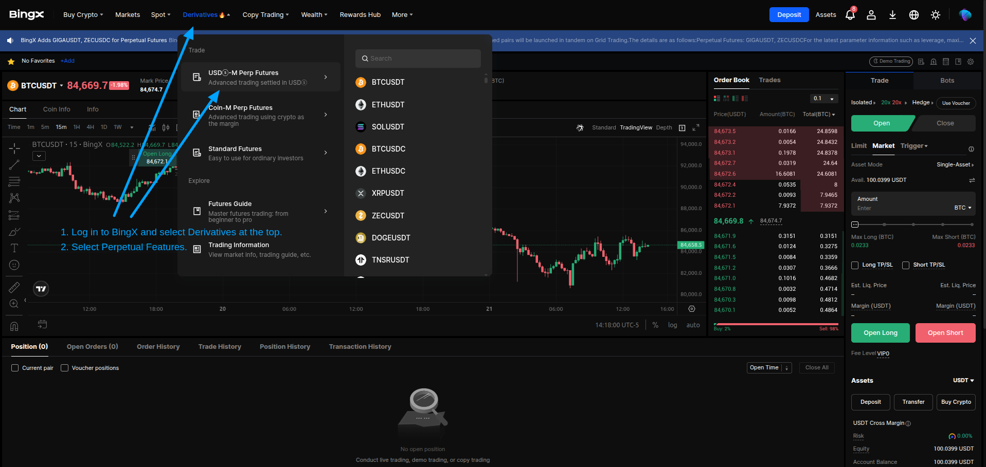 BingX account dashboard after login.