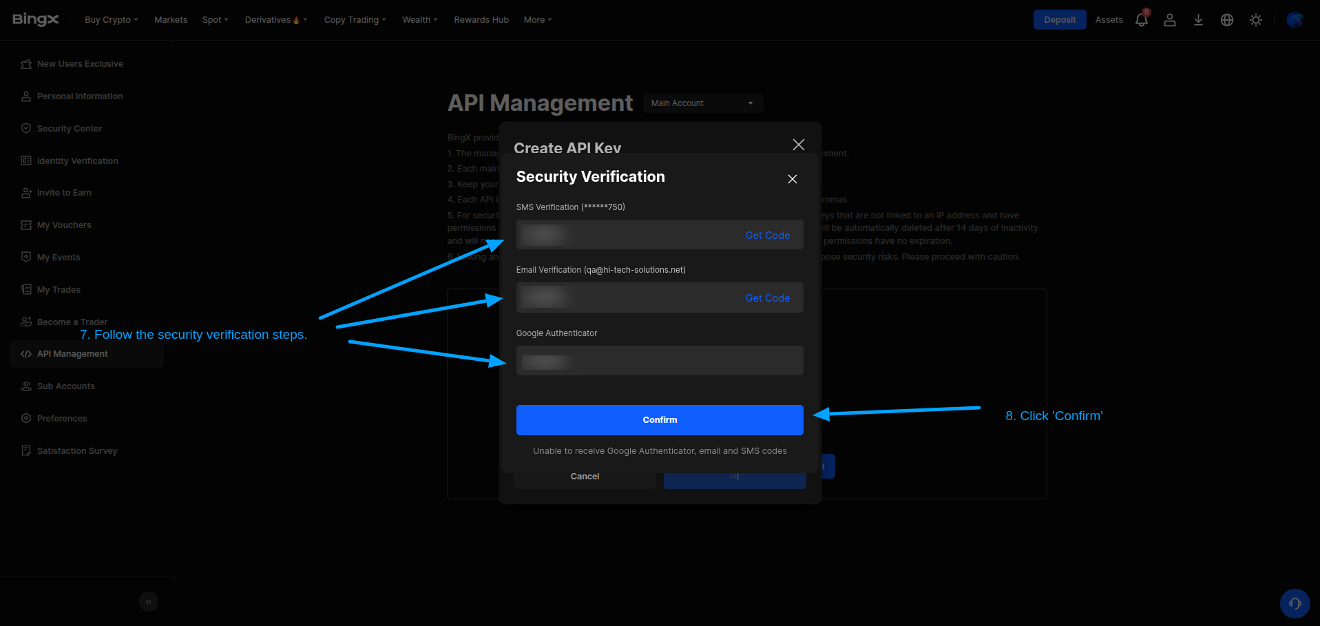 BingX security verification screen.