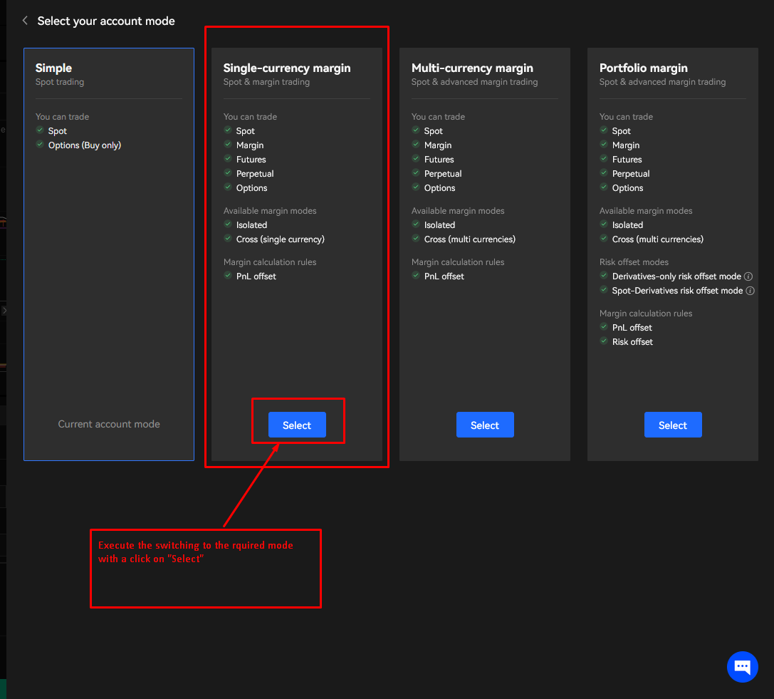OKX Single-currency margin selection.