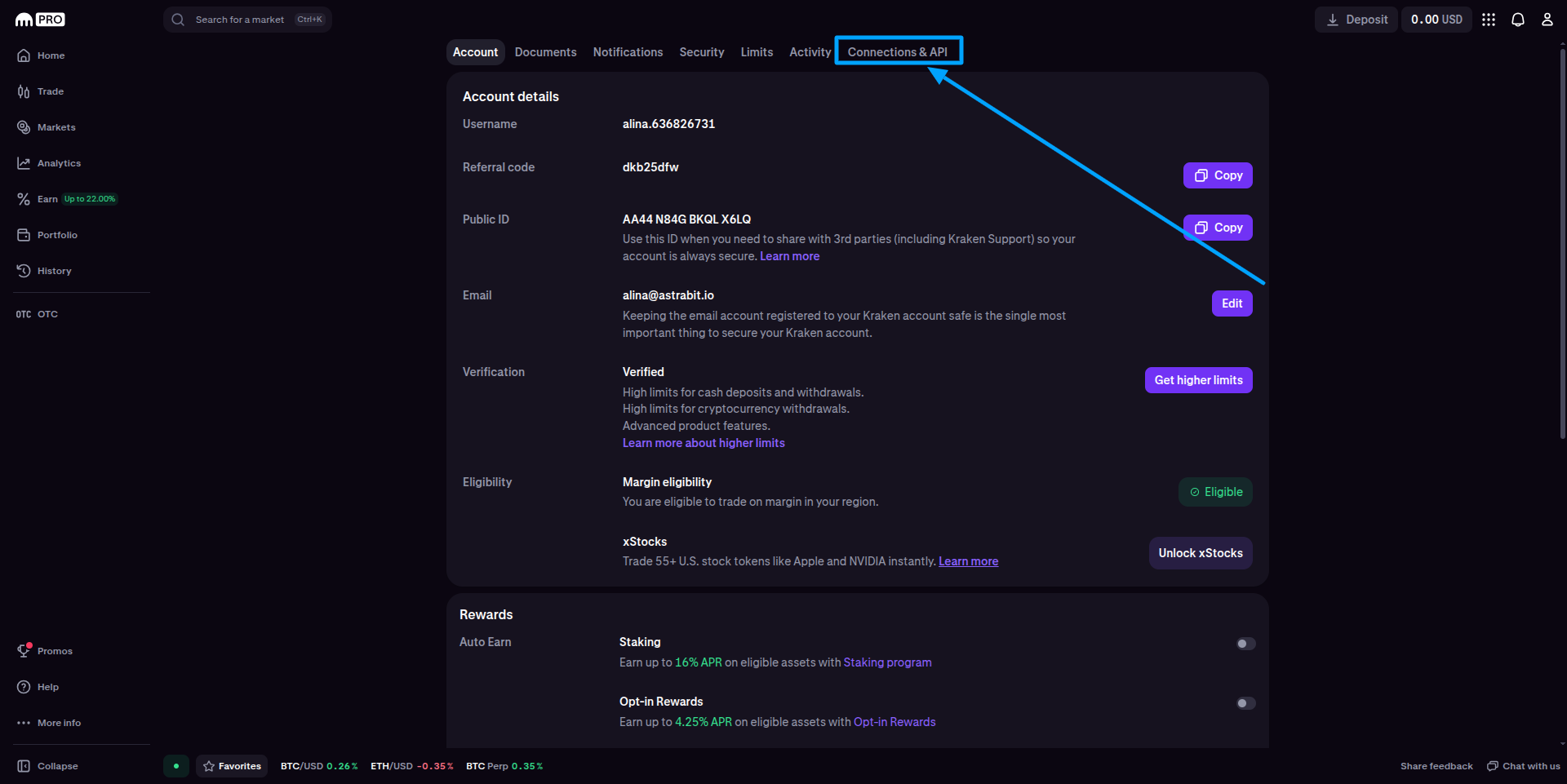 Kraken Generate New Key button.
