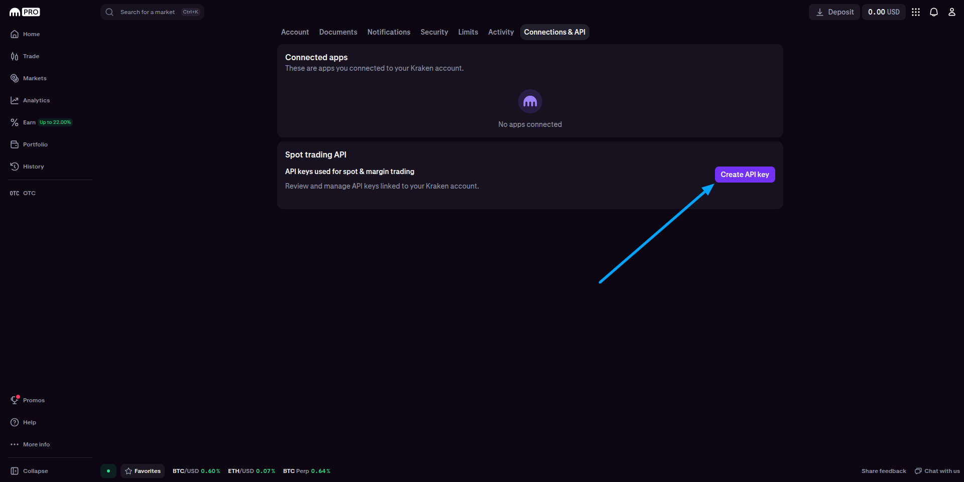 Kraken new API key form.