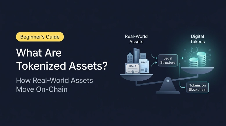 Illustration showing how real-world assets are converted into digital tokens on a blockchain through a legal structure.