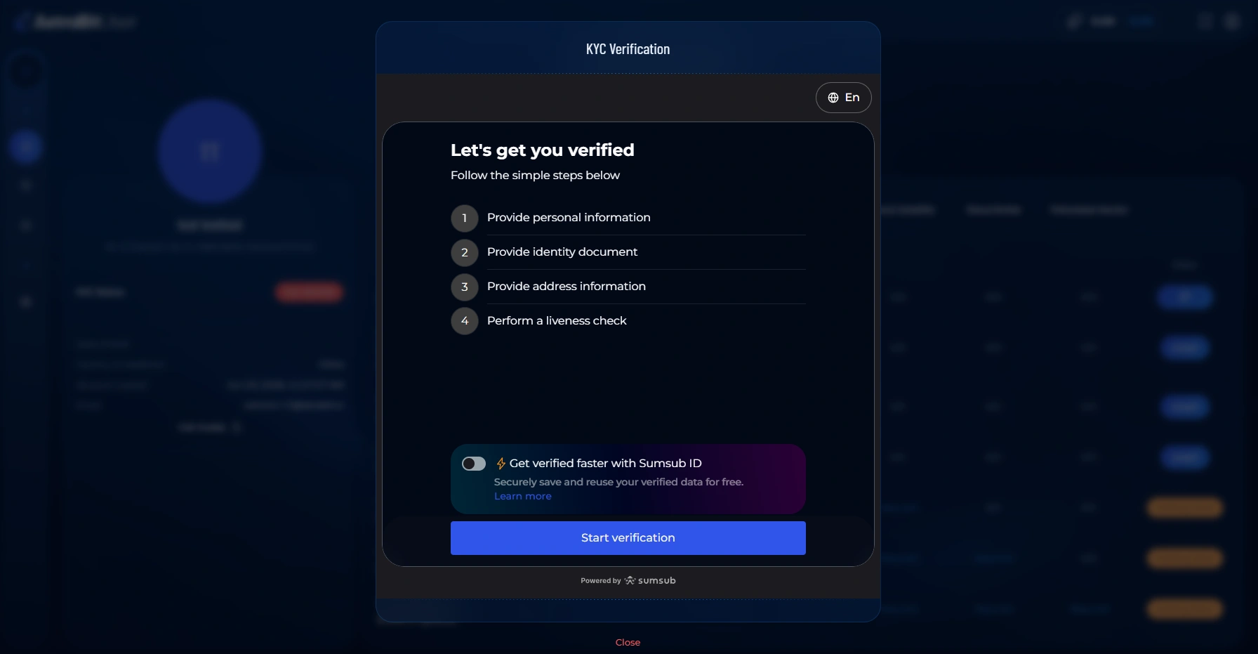AstraBit KYC verification checklist outlining identity verification requirements.