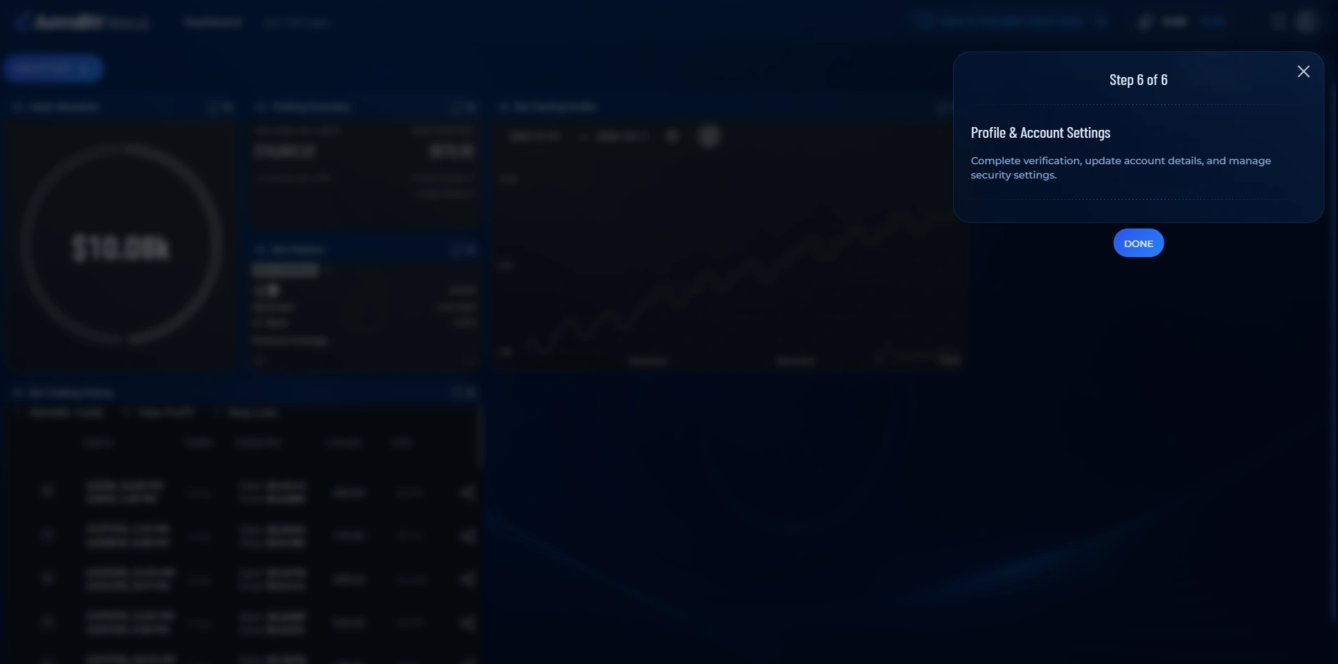 Interactive guide highlighting the profile and account settings area of the Nexus Dashboard.