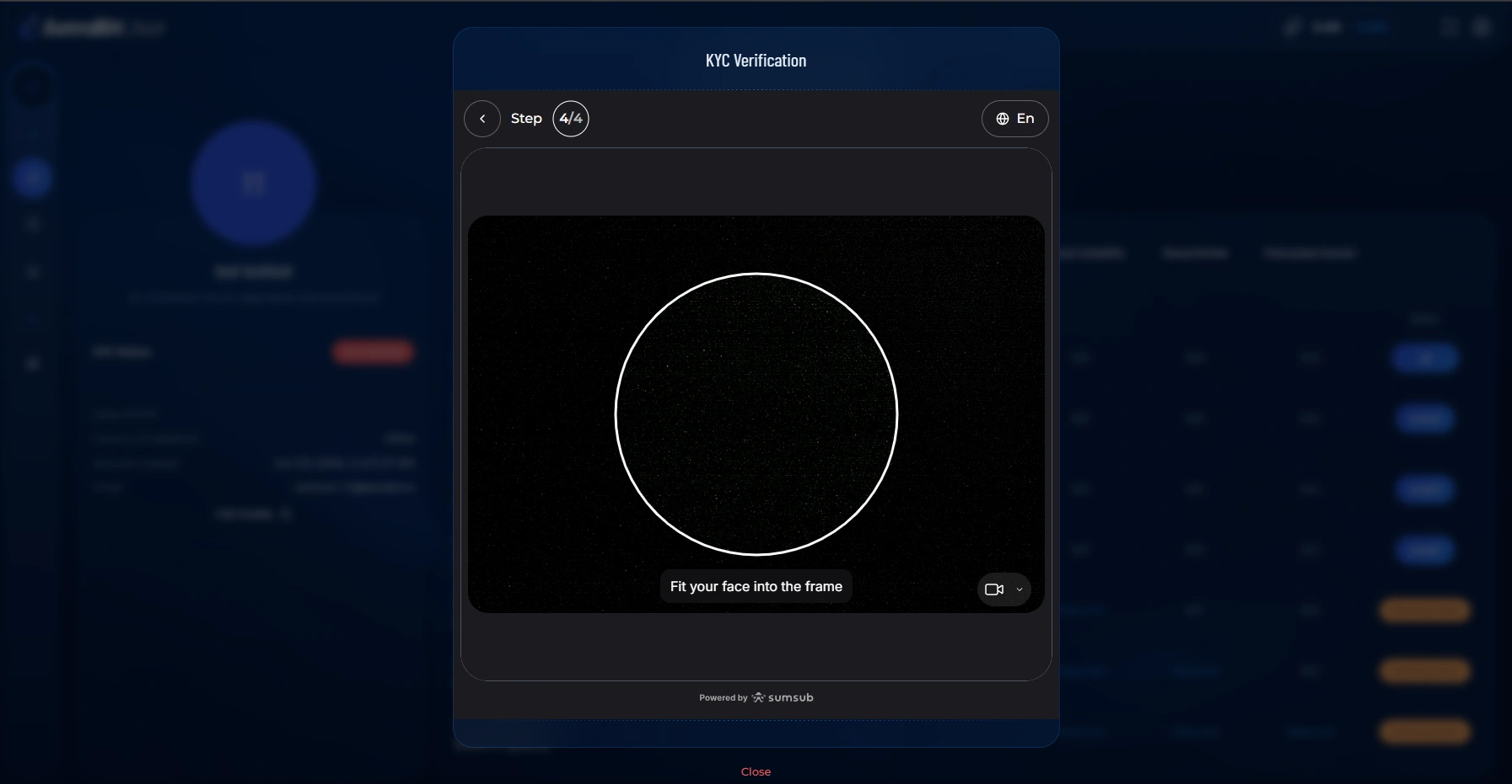 AstraBit KYC facial recognition verification step.
